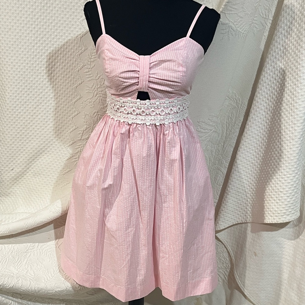 Lilly Pulitzer Katlynn Dress in seersucker pink and white, size 0